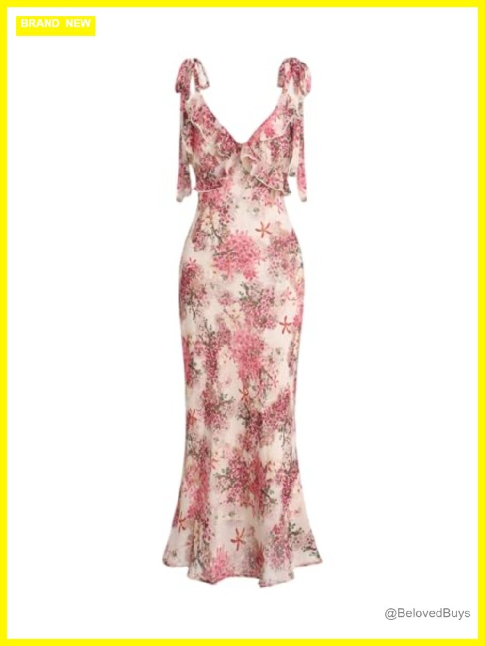 Boho Midi Floral Dress Polyester Spandex Sleeveless Deep V-Neck Wedding Guest